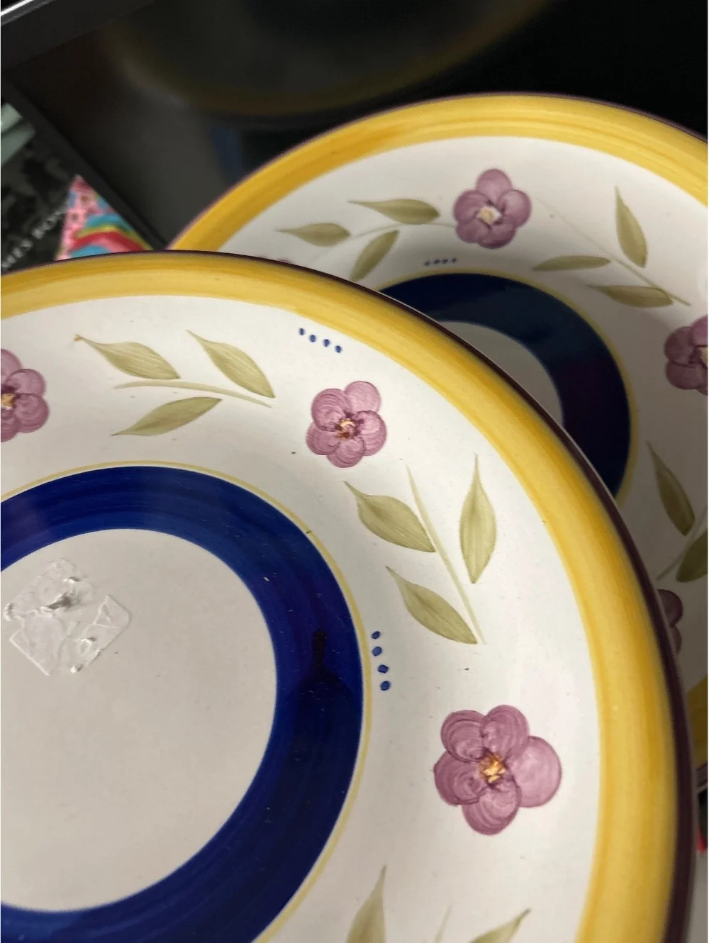 Gibson Housewares x2  Floral Ceramic Dinner Plate with Yellow Rim